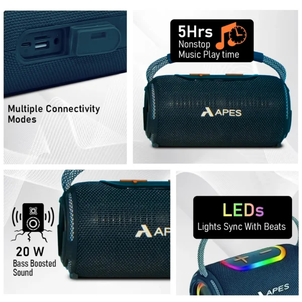 APES Toofan Speaker | Wireless Bluetooth Speaker with RGB Lights | 6Hrs Playtime | AUX, USB & TF Card Support - Image 5