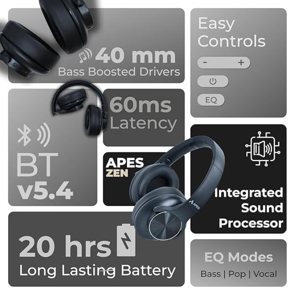 APES Zen Headphones – 40mm Drivers, 20H Playtime, BT 5.4 - Image 4