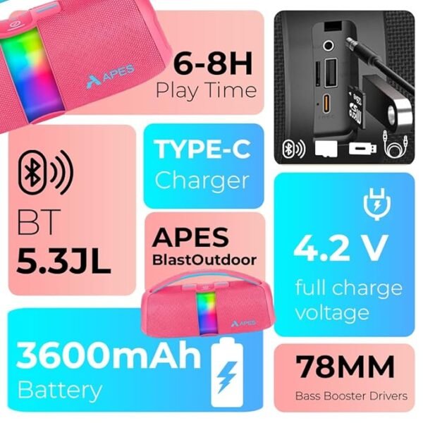 APES BlastOutdoor Speaker | 40W Bluetooth Party Speaker with RGB Lights & 8H Playtime - Image 28