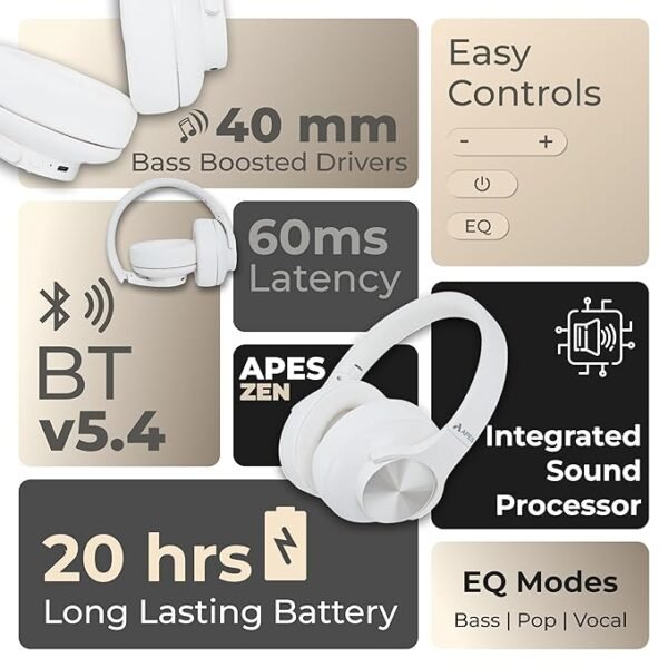 APES Zen Headphones – 40mm Drivers, 20H Playtime, BT 5.4 - Image 9