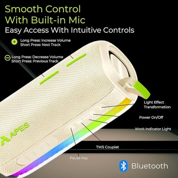 APES Lightwave Speaker | Wireless Bluetooth Speaker with TWS Couplet, RGB Lights & 8H Playtime - Image 25