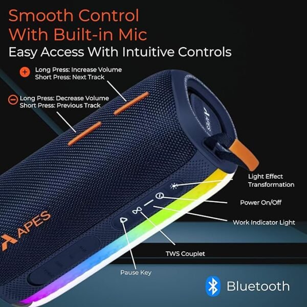 APES Lightwave Speaker | Wireless Bluetooth Speaker with TWS Couplet, RGB Lights & 8H Playtime - Image 14