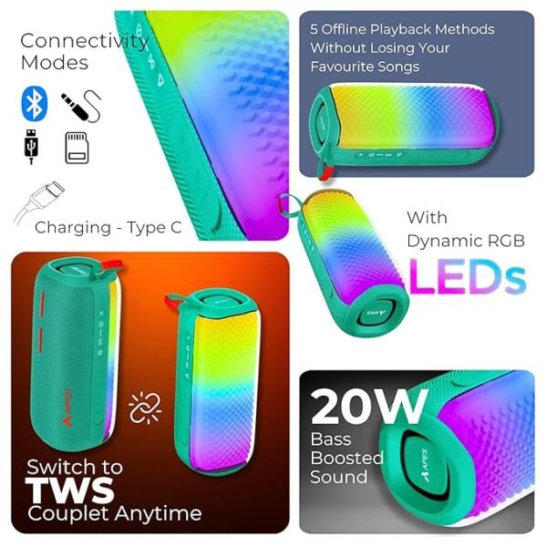 APES Lightwave Speaker | Wireless Bluetooth Speaker with TWS Couplet, RGB Lights & 8H Playtime - Image 18