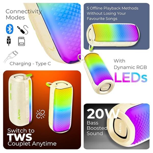 APES Lightwave Speaker | Wireless Bluetooth Speaker with TWS Couplet, RGB Lights & 8H Playtime - Image 23