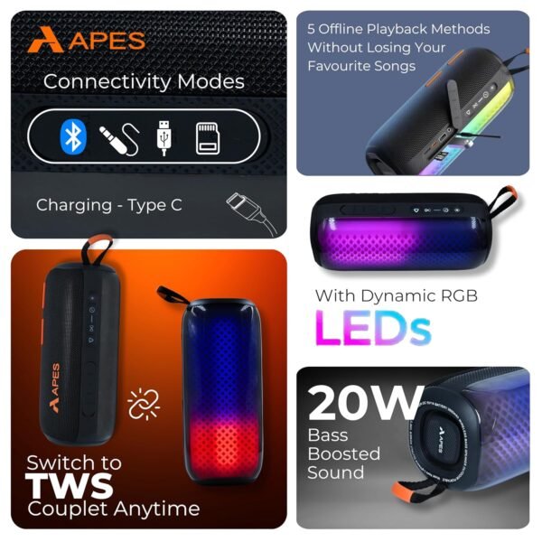 APES Lightwave Speaker | Wireless Bluetooth Speaker with TWS Couplet, RGB Lights & 8H Playtime - Image 7